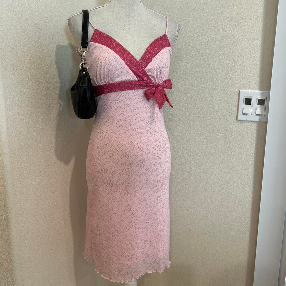 Trixxi pink polkadot girly midi dress with bow. Size small